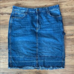 Lee Workwear Vintage Denim Skirt Raw Hem High Waist Button/Zip Front 90s Size 16